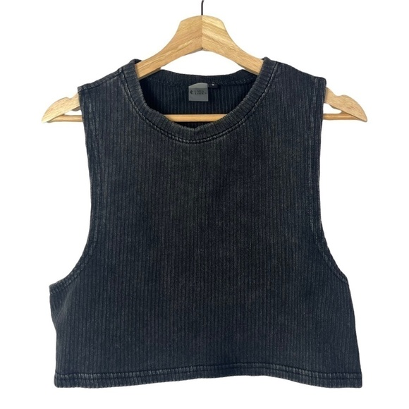 Cara Loren Active Faded Black Ribbed Crop Athletic Tank Top M - Picture 1 of 4